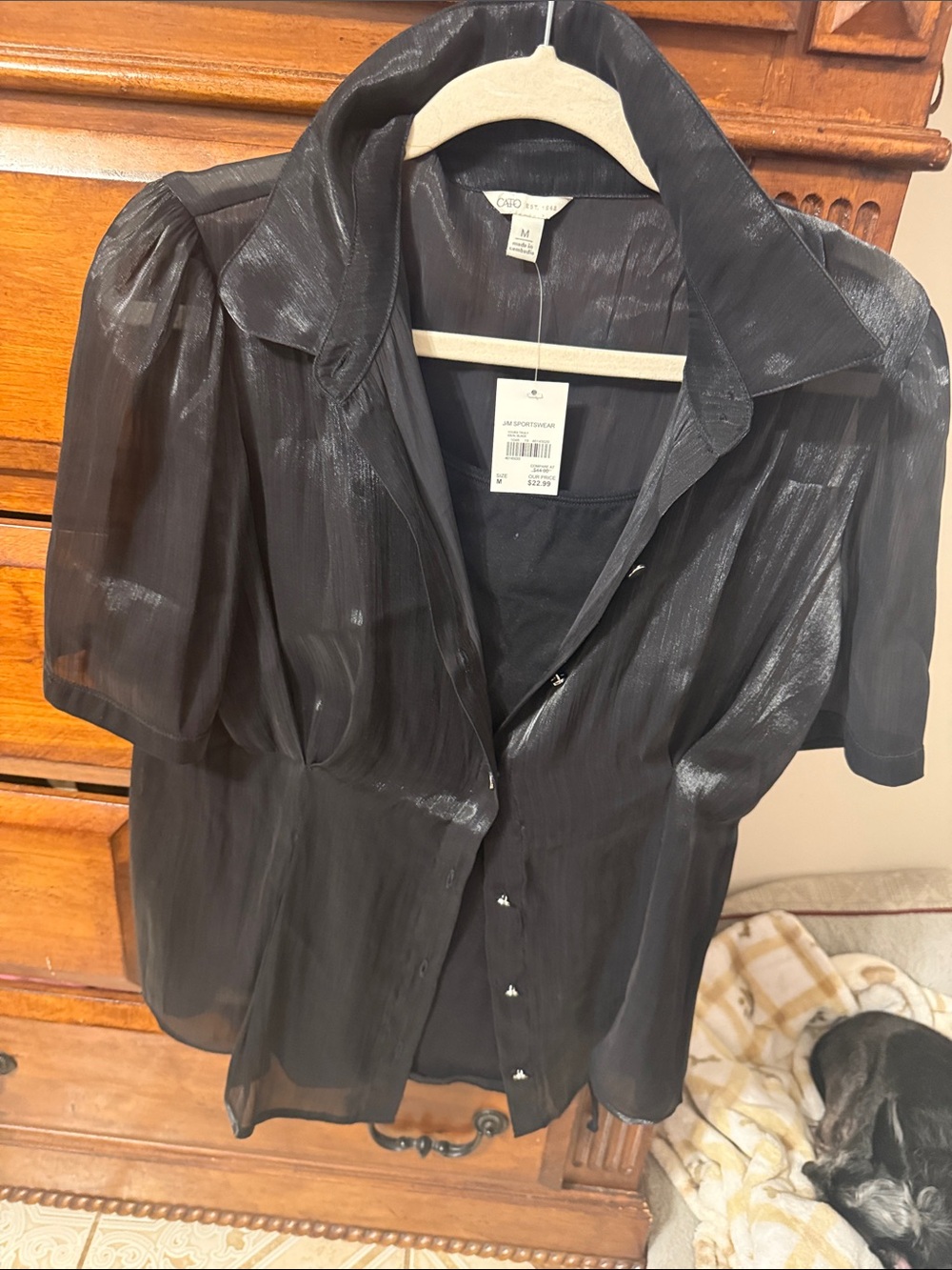 Cato Black Shimmer Sheer Button-Up Blouse